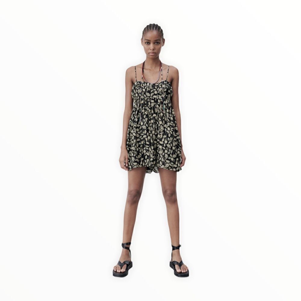 ZARA Black Floral Metallic Thread Romper NWT Sizes S M L Strappy Flowy Jumpsuit - Picture 6 of 12